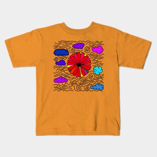 Clouds & A Vibrant Flower Kids T-Shirt